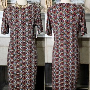 LuLaRoe Vibrant Red and Blue Midi Dress 2XL